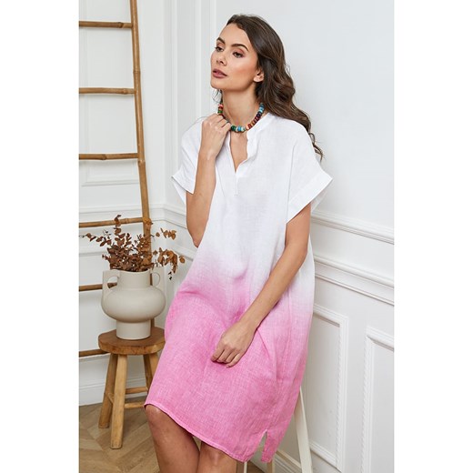 Fleur de Lin Lniana sukienka w kolorze biało-jasnoróżowym Fleur De Lin M Limango Polska wyprzedaż