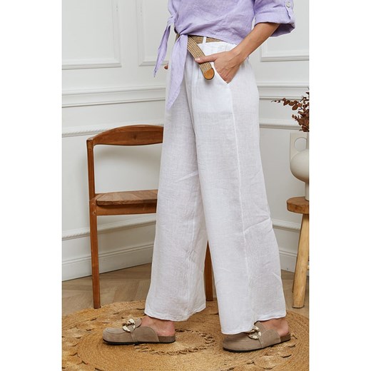Fleur de Lin Lniane spodnie w kolorze białym Fleur De Lin M okazyjna cena Limango Polska