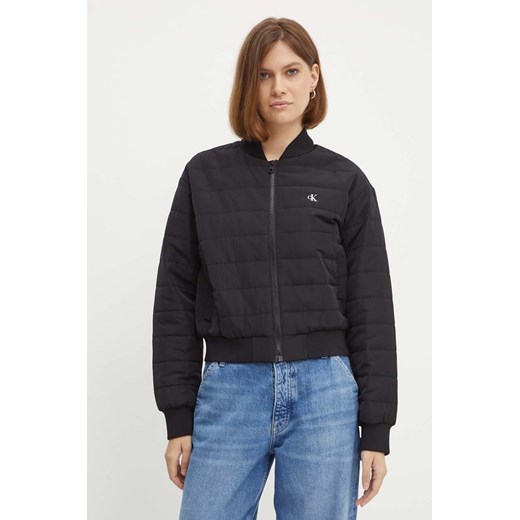 Calvin Klein Jeans kurtka bomber damski kolor czarny przejściowa oversize J20J223871 ze sklepu ANSWEAR.com w kategorii Kurtki damskie - zdjęcie 173506604