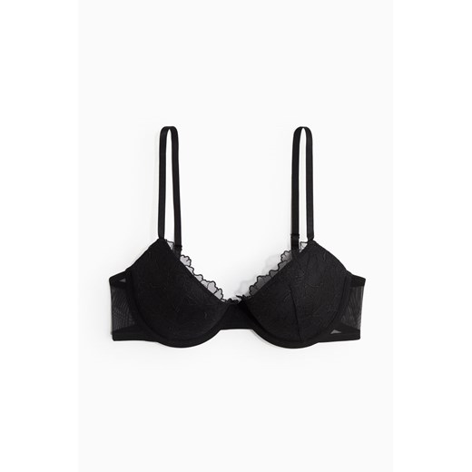 H & M - Wyszywany biustonosz demi push-up - Czarny H & M 75C H&M