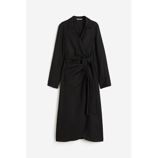 H & M - Kopertowa sukienka z domieszką lnu - Czarny H & M S H&M