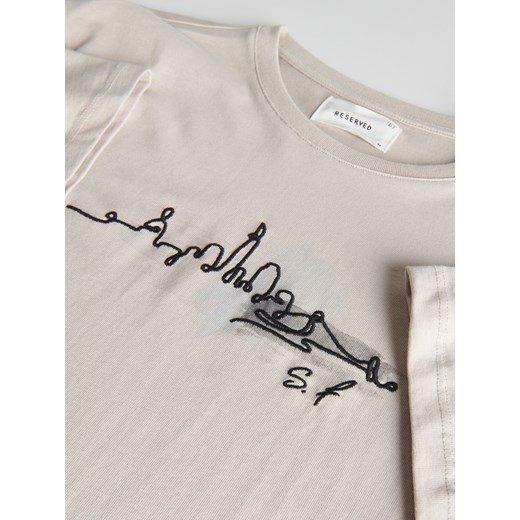 Reserved - T-shirt regular z nadrukiem - beżowy Reserved XXL Reserved