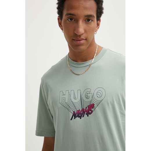 Hugo Blue t-shirt bawełniany męski kolor zielony z nadrukiem 50519065 Hugo Blue XL ANSWEAR.com