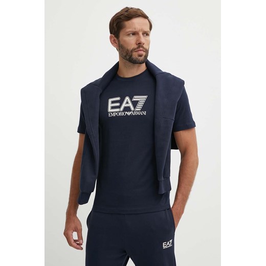 EA7 Emporio Armani t-shirt bawełniany męski kolor granatowy z nadrukiem PJVPZ.6DPT81 ze sklepu ANSWEAR.com w kategorii T-shirty męskie - zdjęcie 173513143