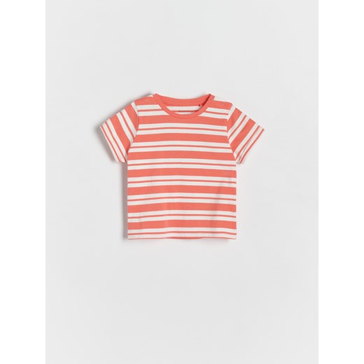 Reserved - T-shirt w paski - koralowy Reserved 98 (2-3 lata) Reserved