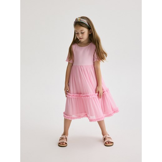 Reserved - Sukienka z tiulowym dołem - różowy ze sklepu Reserved w kategorii Sukienki dziewczęce - zdjęcie 173519580