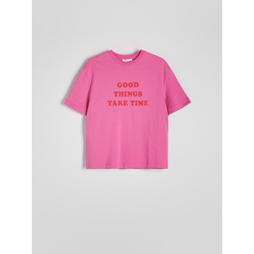 Reserved - T-shirt z napisem - różowy ze sklepu Reserved w kategorii Bluzki damskie - zdjęcie 173519774