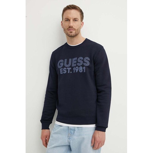 Guess bluza BEAU męska kolor granatowy z nadrukiem M4YQ08 K9Z21 ze sklepu ANSWEAR.com w kategorii Bluzy męskie - zdjęcie 173523691