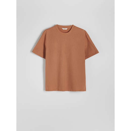 Reserved - Strukturalny t-shirt regular - brązowy Reserved M Reserved