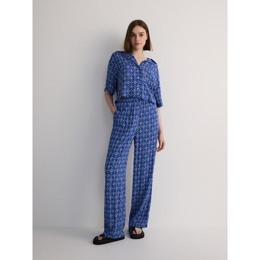 Reserved - Wzorzyste spodnie z wiskozy - jasnoniebieski Reserved L Reserved