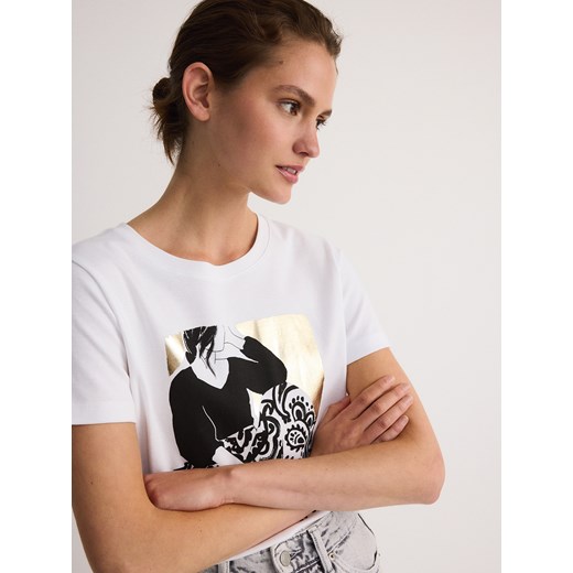 Reserved - T-shirt z nadrukiem - biały Reserved XL Reserved