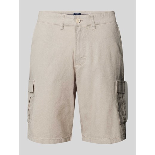 Szorty lniane o kroju regular fit z kieszeniami cargo ze sklepu Peek&Cloppenburg  w kategorii Spodenki męskie - zdjęcie 173539732