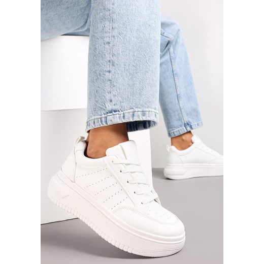 Białe Sneakersy Sznurowane na Platformie Kior Renee 37 okazja renee.pl