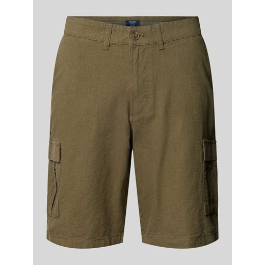 Szorty lniane o kroju regular fit z kieszeniami cargo ze sklepu Peek&Cloppenburg  w kategorii Spodenki męskie - zdjęcie 173543394