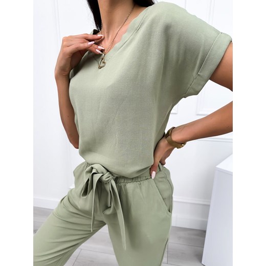 Khaki Lniany Komplet Modnakiecka.pl 36 ModnaKiecka.pl
