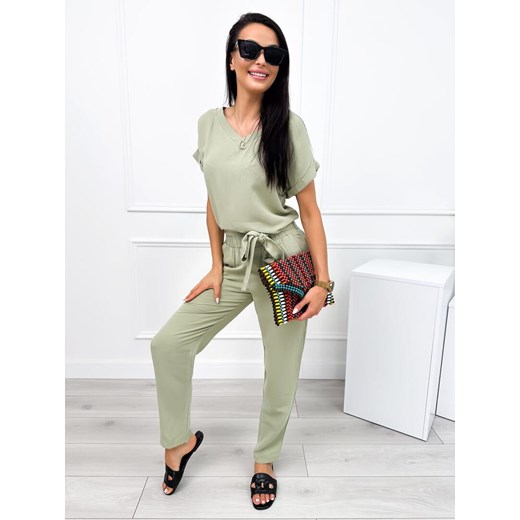 Khaki Lniany Komplet Modnakiecka.pl 38 ModnaKiecka.pl
