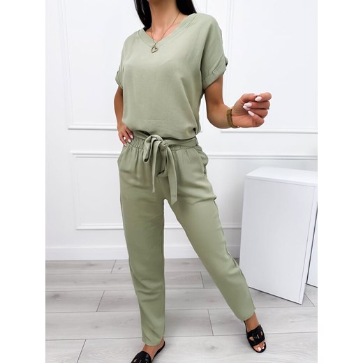 Khaki Lniany Komplet Modnakiecka.pl 38 ModnaKiecka.pl