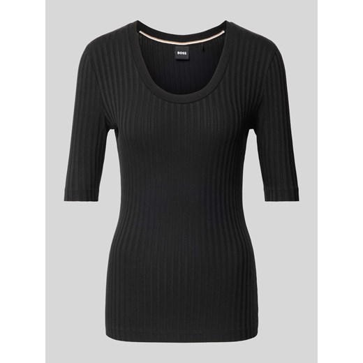 T-shirt z prążkowanym dekoltem w łódkę ze sklepu Peek&Cloppenburg  w kategorii Bluzki damskie - zdjęcie 173555083
