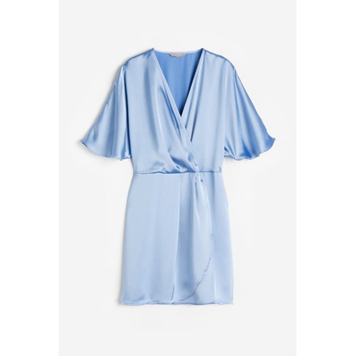 H & M - Satynowa sukienka kopertowa - Niebieski H & M XXL H&M