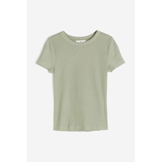H & M - Prążkowany T-shirt z domieszką modalu - Zielony H & M XXL H&M