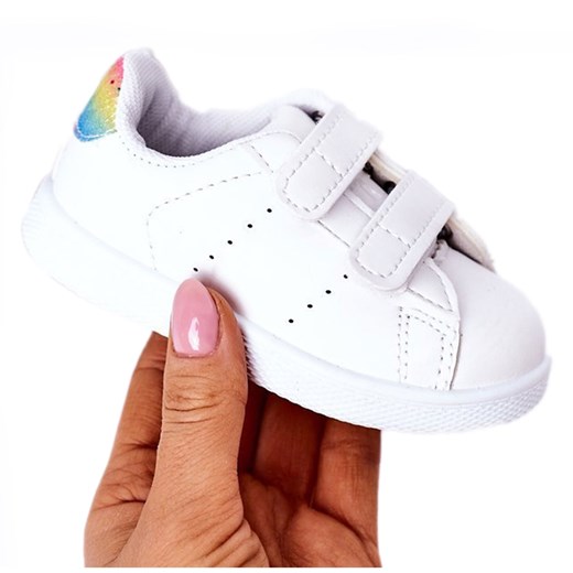 Dziecięce Tenisówki Na Rzepy Biało-Tęczowe Cute Girl białe ze sklepu ButyModne.pl w kategorii Trampki dziecięce - zdjęcie 173559342