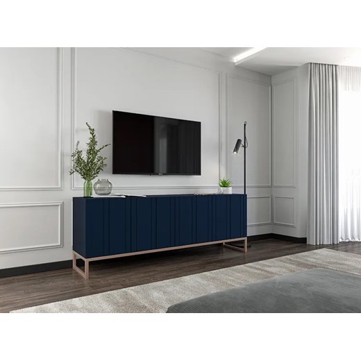 Granatowa lamelowa szafka rtv - Irving 5X Elior One Size Edinos.pl