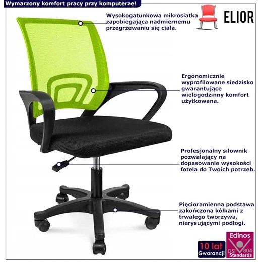 Zielony fotel obrotowy do biurka - Azon 4X Elior One Size Edinos.pl