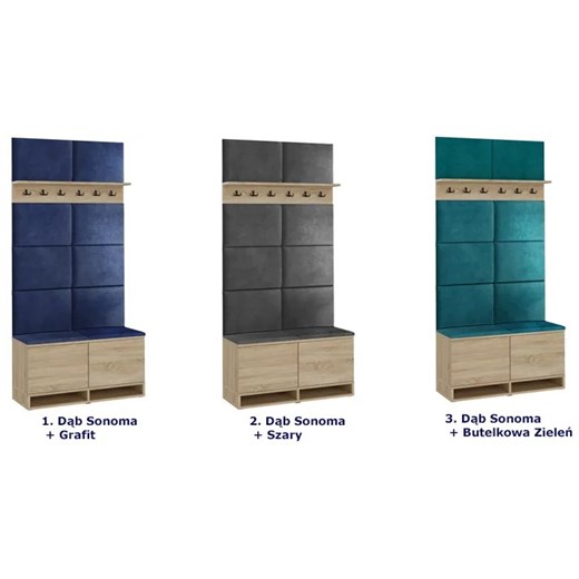 Garderoba z welurowymi panelami ściennymi dąb sonoma + granat Fortuna 3X Elior One Size Edinos.pl