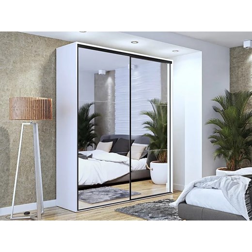 Przesuwna szafa z lustrem biała + czarne paski - Savona 4X Elior One Size Edinos.pl