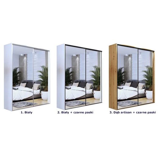 Przesuwna szafa z lustrem biała + czarne paski - Savona 4X Elior One Size Edinos.pl