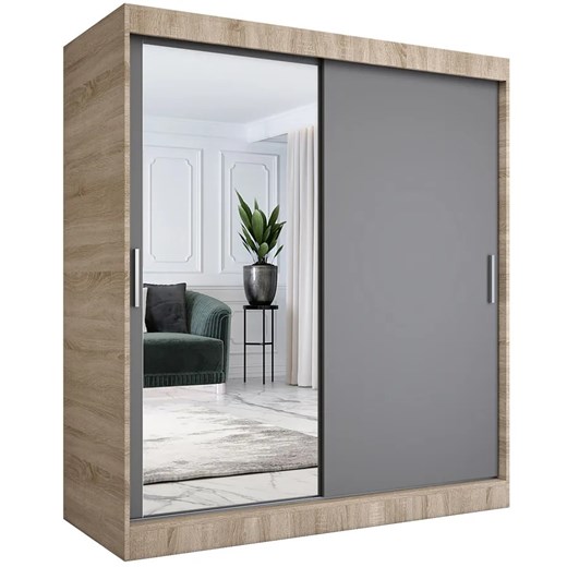 Szafa przesuwna dąb sonoma + antracyt 180 cm - Seko 5X ze sklepu Edinos.pl w kategorii Szafy - zdjęcie 173560082