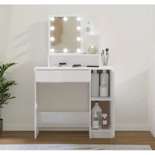 Toaletka kosmetyczna w stylu nowoczesnym z LED biały połysk - Razia 4X Elior One Size Edinos.pl