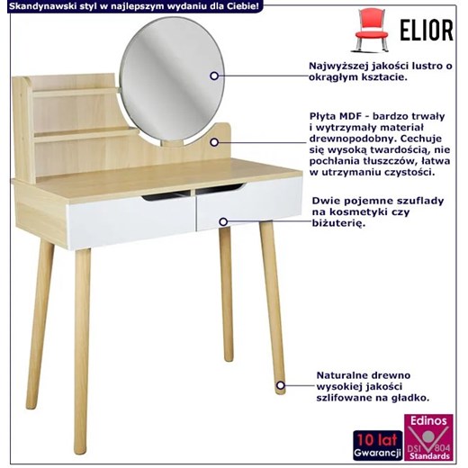 Skandynawska toaletka z lustrem jasny buk - Onera 4X Elior One Size Edinos.pl