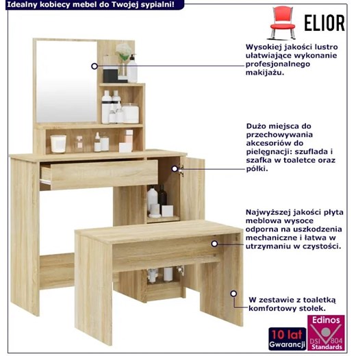 Zestaw toaletka do malowania ze stołkiem dąb sonoma - Razia 5X Elior One Size Edinos.pl