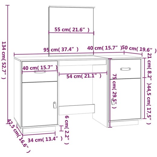 Czarna toaletka drewniana z lustrem - Orissa 3X Elior One Size Edinos.pl