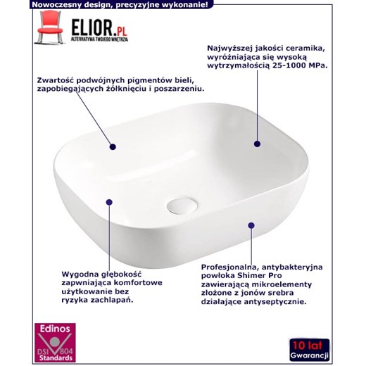 Biała umywalka nablatowa ceramiczna - Pavona 2X Elior One Size Edinos.pl