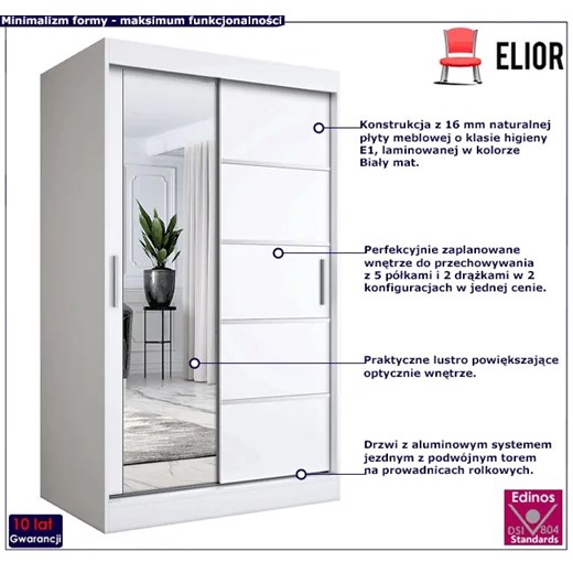 Biała szafa przesuwna z lustrem 120 cm - Felix 3X Elior One Size Edinos.pl