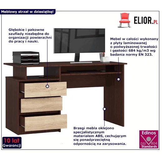 Biurko komputerowe wenge + dąb sonoma - Flarin 2X Elior One Size Edinos.pl