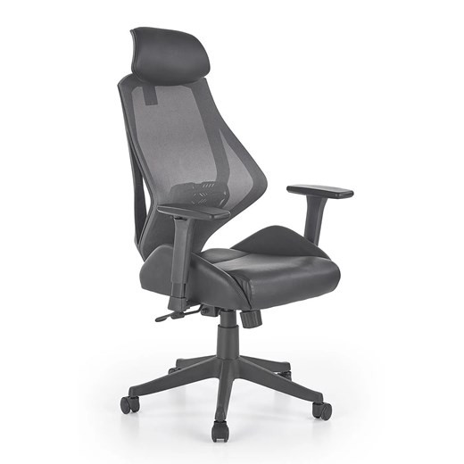 Ergonomiczny czarny fotel obrotowy z regulacją oparcia i zagłówkiem- Simona ze sklepu Edinos.pl w kategorii Krzesła biurowe - zdjęcie 173561410