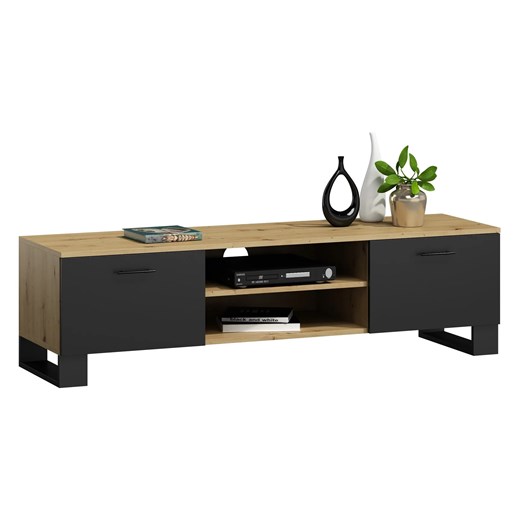 Loftowa Szafka Czarny Rtv 120 Cm Dąb Artisan + Skrzynia G0-T16 ze sklepu Edinos.pl w kategorii Szafki RTV - zdjęcie 173561444
