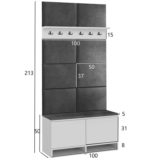 Garderoba z welurowymi panelami ściennymi dąb sonoma + granat Fortuna 3X Elior One Size Edinos.pl
