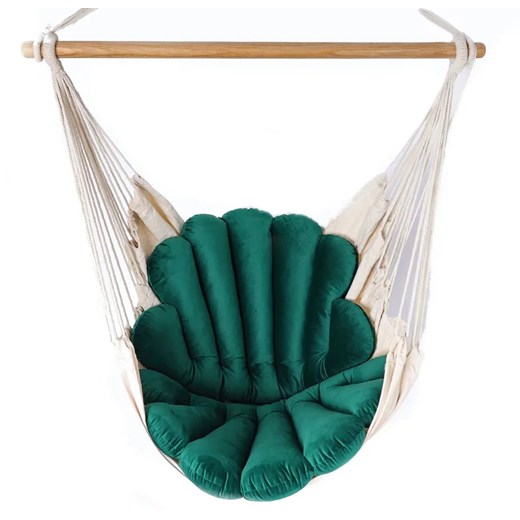 Krzesło brazylijskie z poduchą w kształcie muszli butelkowa zieleń - Milis ze sklepu Edinos.pl w kategorii Fotele wiszące - zdjęcie 173562001