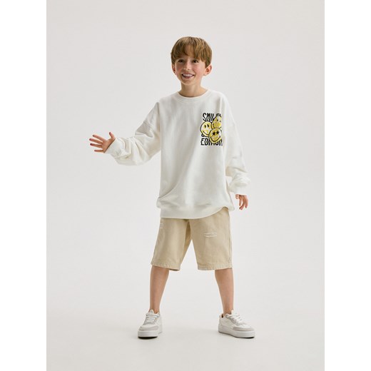 Reserved - Bluza ovesize SmileyWorld - złamana biel ze sklepu Reserved w kategorii Bluzy chłopięce - zdjęcie 173564091