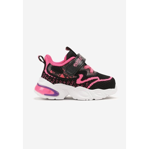 Czarno-Fuksjowe Płaskie Buty Sportowe Sneakersy ze Skórzaną Wkładką na Rzep z Ozdobną Podeszwą Tiamat ze sklepu born2be.pl w kategorii Buty sportowe dziecięce - zdjęcie 173565503