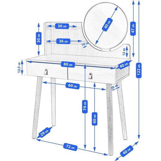 Nowoczesna toaletka z lustrem i 2 szufladami - Onera 5X Elior One Size Edinos.pl