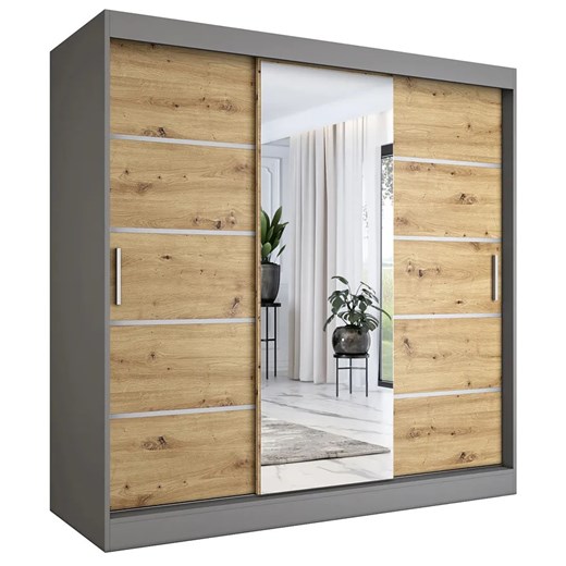 Szafa Przesuwna 200 Cm Antracyt + Dąb Artisan S8-C41 ze sklepu Edinos.pl w kategorii Szafy - zdjęcie 173567792