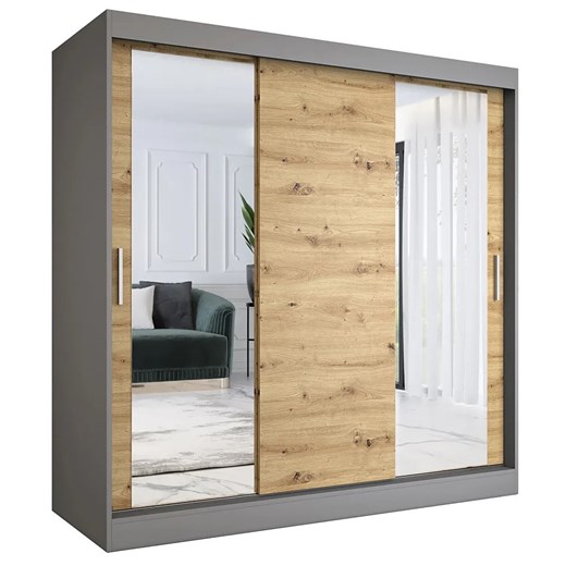Szafa przesuwna antracyt + dąb artisan 200 cm - Seko 6X ze sklepu Edinos.pl w kategorii Szafy - zdjęcie 173567803