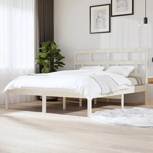 Białe drewniane podwójne łóżko 160x200 - Bente 6X Elior One Size Edinos.pl