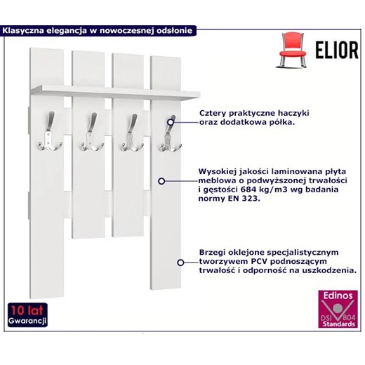 Biały pionowy wieszak ścienny do przedpokoju - Kitro 3X Elior One Size promocyjna cena Edinos.pl