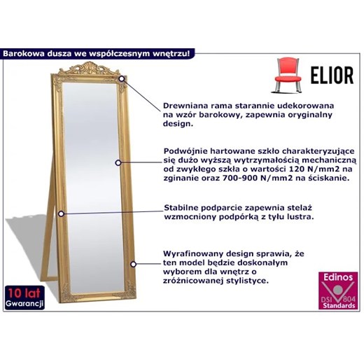 Złote stojące lustro w stylu glamour - Prozer Elior One Size Edinos.pl